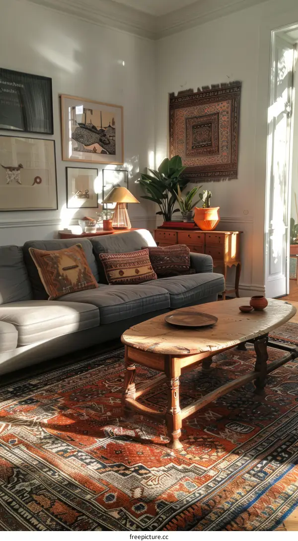 Lavish Bohemian Living Room With Vibrant Decor and Inviting Ambiance