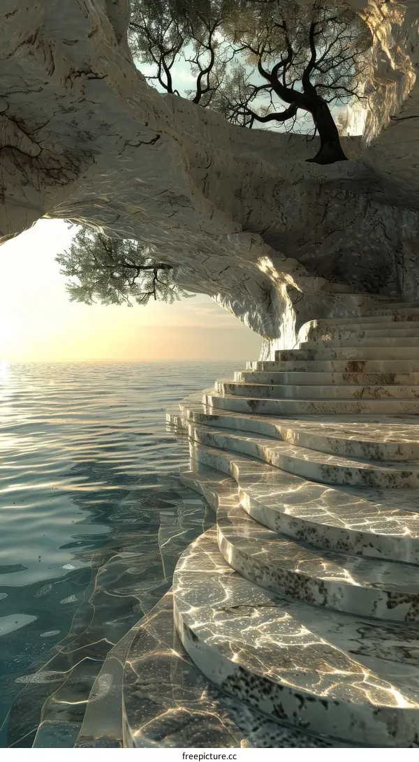 Sublime Coastal Cave Steps of Stone and Sea
