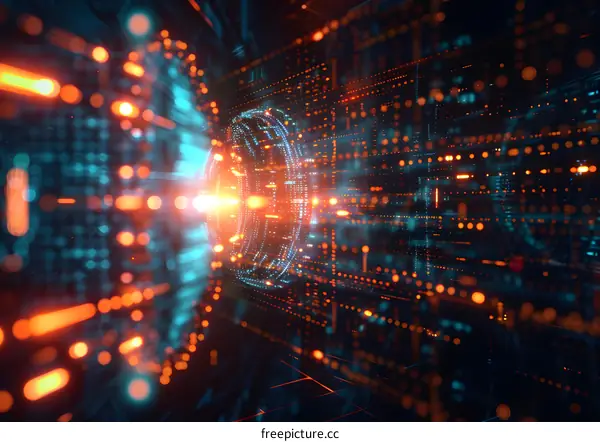 Binary code tunnel. Futuristic information technology, cyberspace and data transfer concept.