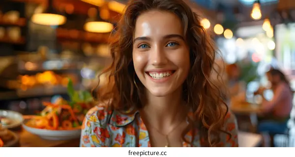 Portrait of a smiling young woman with curly hair