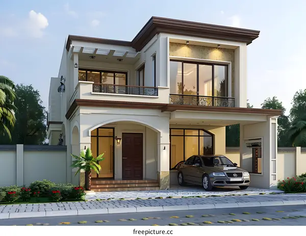 A beautiful two-story house with a modern design