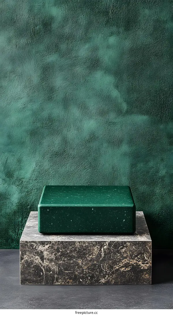 Green Marble Platform with Green Wall Background