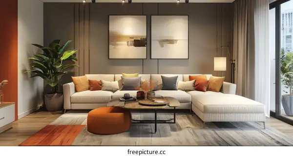 Stylish Modern Minimalist Living Room with Balcony