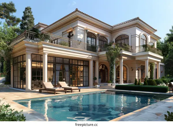 Luxury Mansion Exterior with Swimming Pool