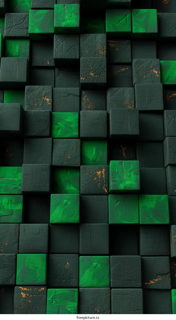 Dark green cubes with green and bronze highlights