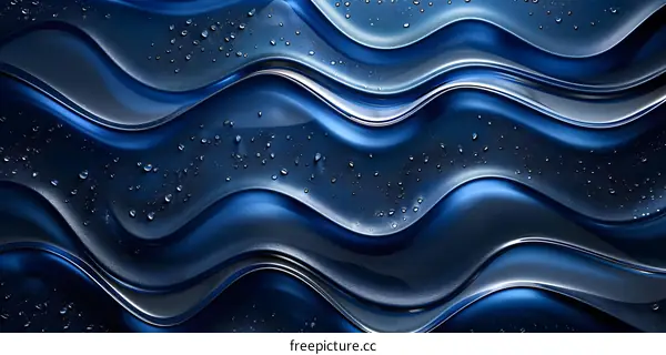 Abstract Blue Wavy Background with Water Droplets