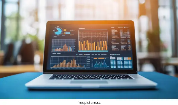 Laptop Screen with Business Data Visualization