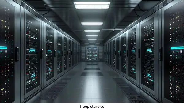 Server room with rows of server racks