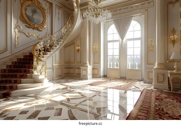 Luxury Interior Design with Elegant Staircase and Chandelier