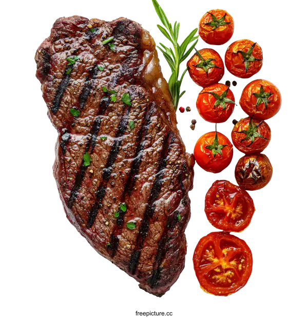 [Transparent Background PNG]Grilled Steak with Roasted Cherry Tomatoes