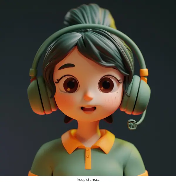 3D illustration of a young girl wearing headphones