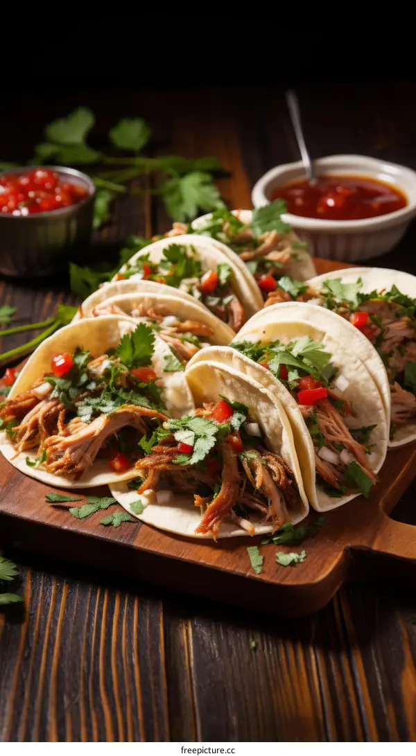 A delicious plate of tacos with pork, salsa, and cilantro