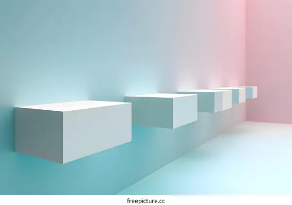 Minimalist Empty White Shelf Blue and Pink Background