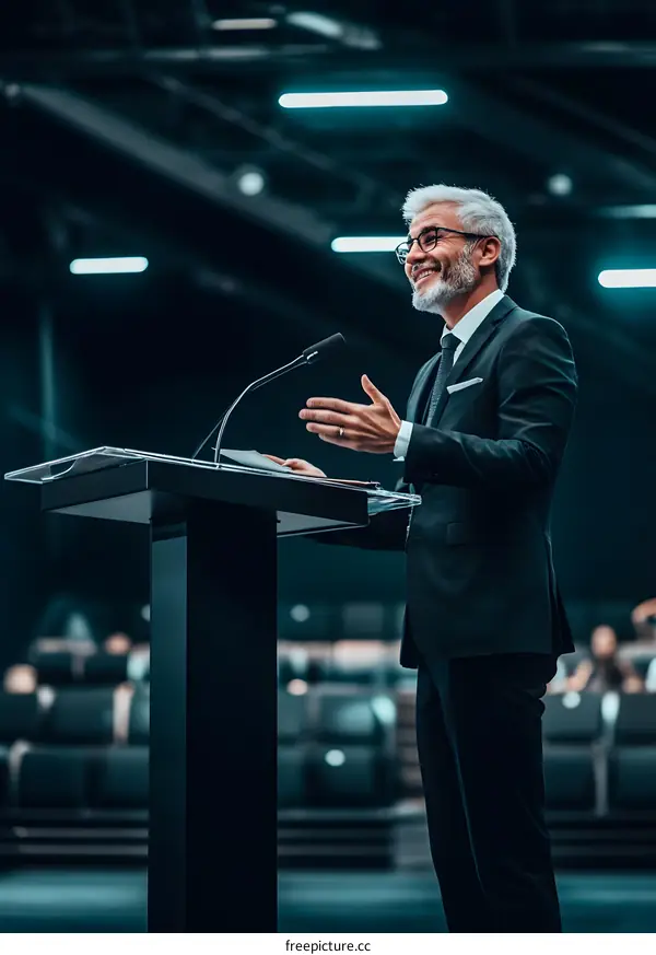 Businessman Giving A Speech At Podium
