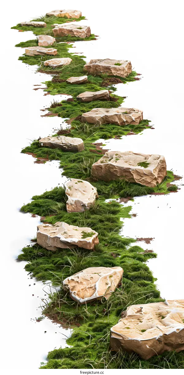 Stone Pathway Through Green Moss