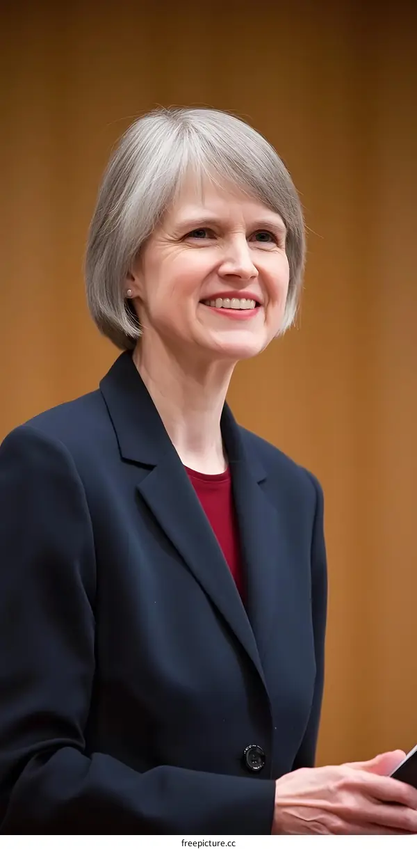 Portrait of a Woman in a Blue Suit Smiling