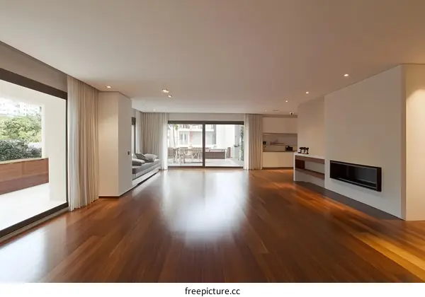 Modern Living Room with Fireplace and Sliding Doors