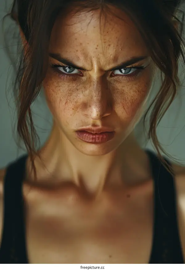 Close-up Portrait of a Woman with an Angry Expression