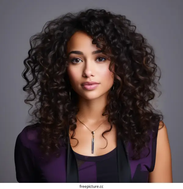 portrait of young beautiful woman with curly hair