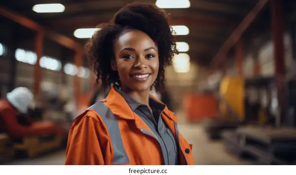 Portrait of a smiling African American woman in an industrial setting