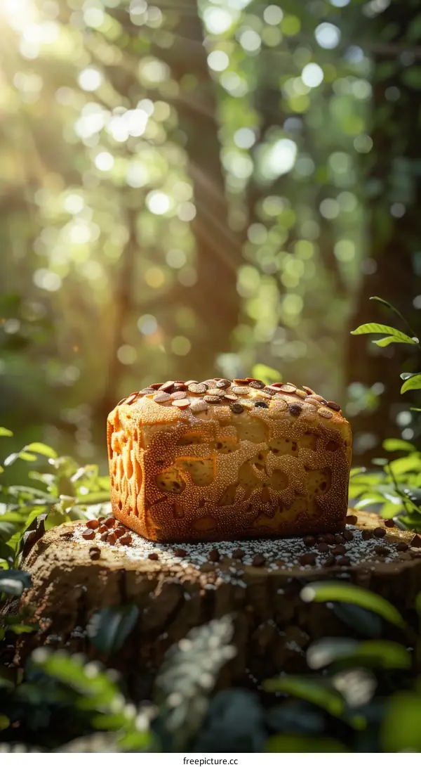 Homemade Bread Loaf Resting on a Forest Stone