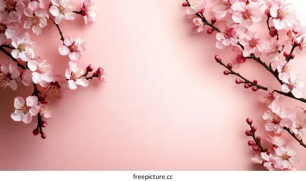 Delicate Pink Blossom Branches on Pastel Background