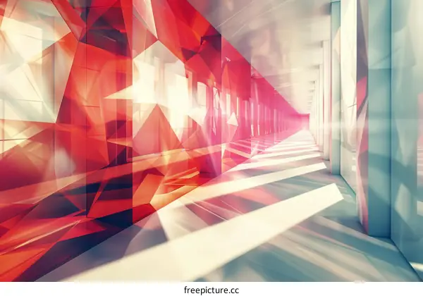 Modern Hallway with Red and White Geometric Shapes