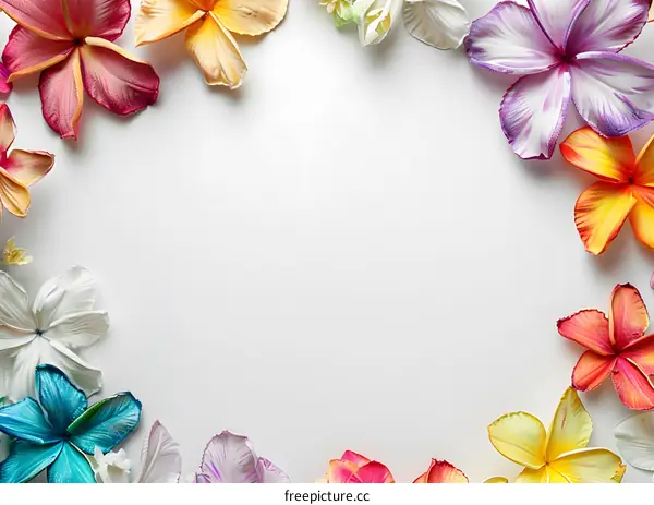 Colorful Flowers Frame On White Background