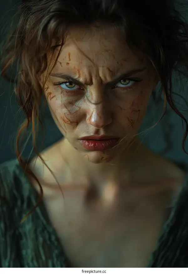 Close Up Portrait of a Woman with War Wounds