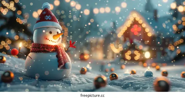 Snowy Christmas Wonderland with a Cheerful Snowman