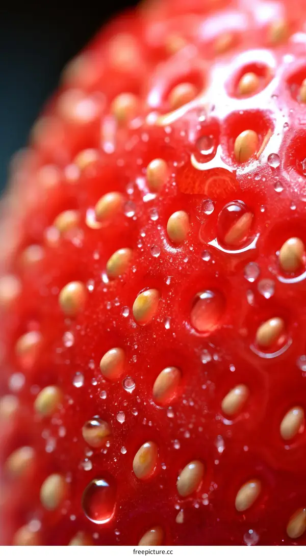 Close-up of a strawberry garnished with water droplets