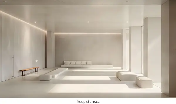 Minimalist Interior Design with White Walls and a Long Bench