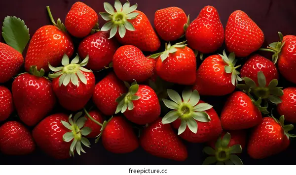 A close up of a pile of fresh strawberries