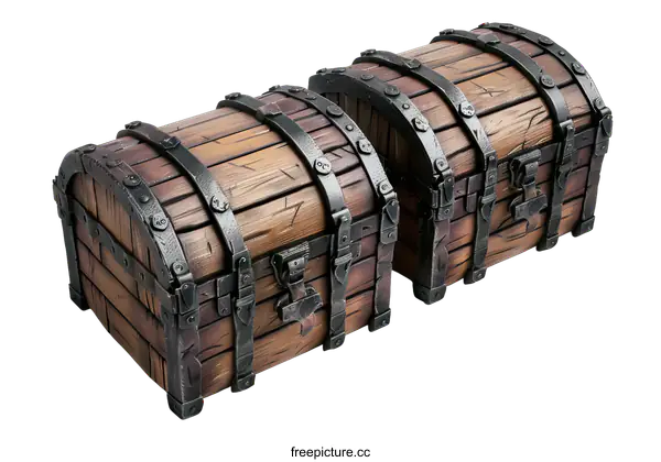 [Transparent Background PNG]Two old wooden chests with metal trim