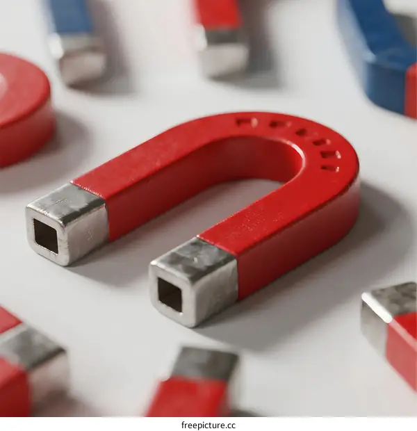 Red Horseshoe Magnets on White Surface for Educational Purposes