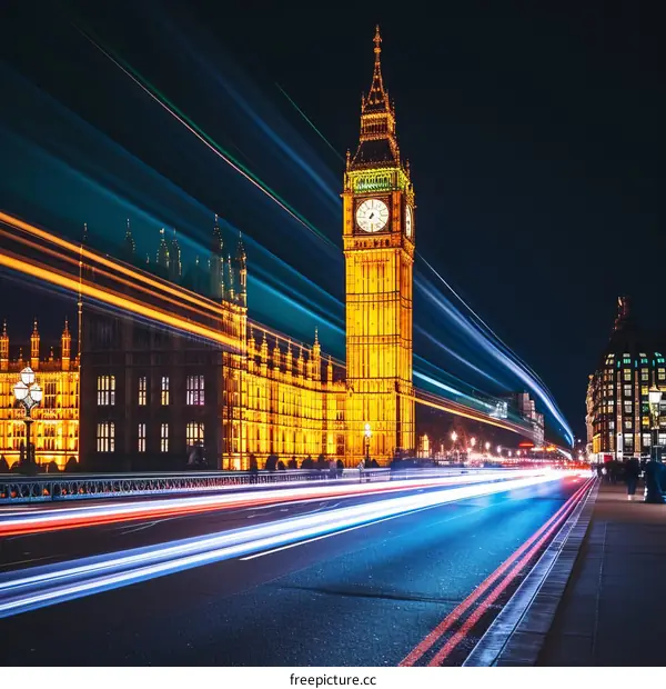 Night view of the Palace of Westminster and Big Ben in London