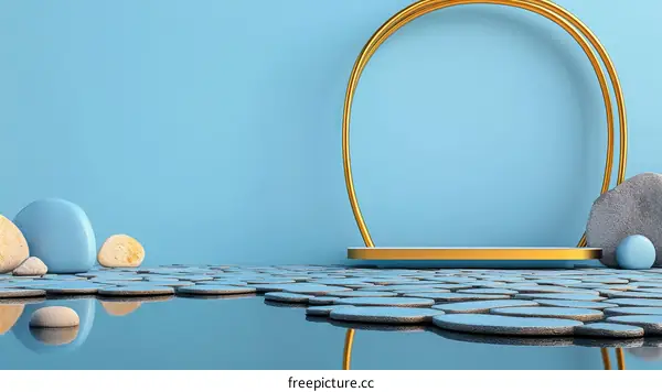 Abstract Geometric Minimalist Scene with Stones and Gold Rings