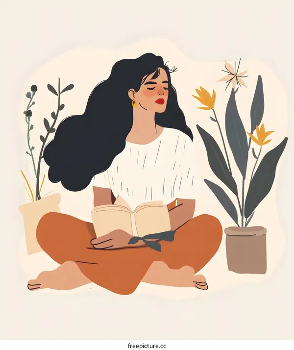 Woman Reading Book in a Cozy Indoor Setting