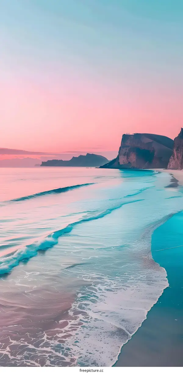 Peaceful Ocean Sunset with Waves Breaking on a Sandy Shore