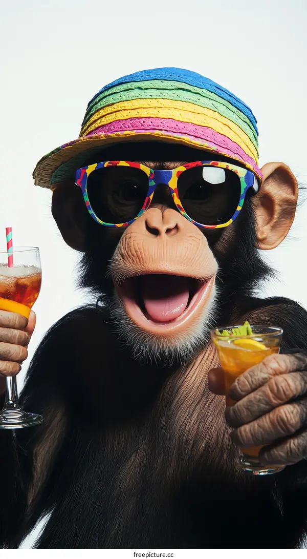 Funny Chimpanzee with Cocktails