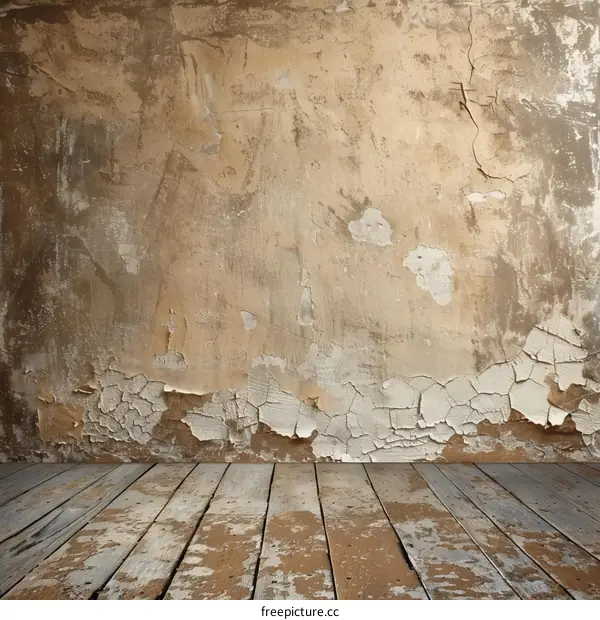 Distressed Old Wall and Wooden Floor Background