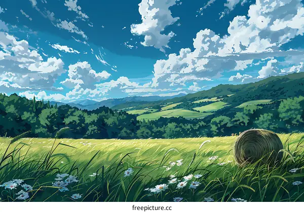 Scenic Landscape with Hay Bale