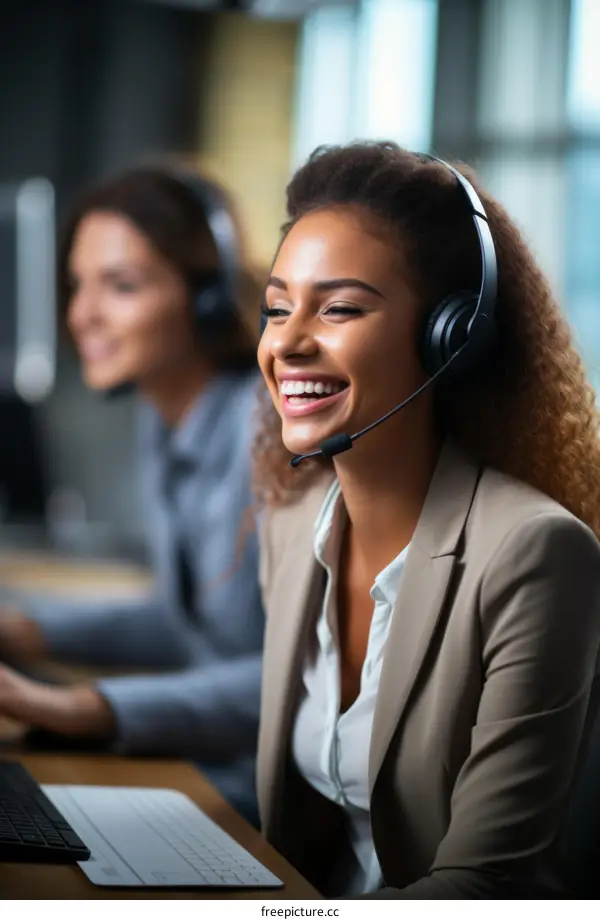 Smiling African American woman wearing a headset