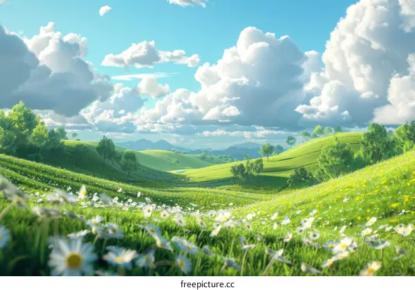 Beautiful Spring Meadow Landscape Illustration