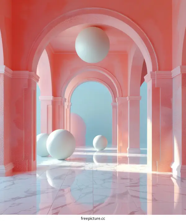 Pink Archway Architectural Illustration with Spheres