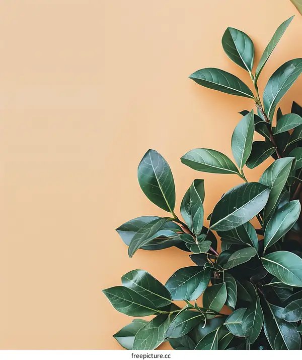 Green Leaves on an Orange Background