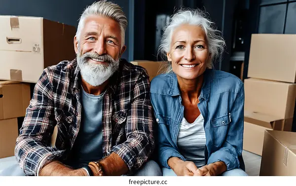 Happy Senior Couple Moving Home