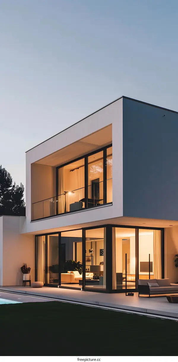 Modern House with Pool and Large Windows