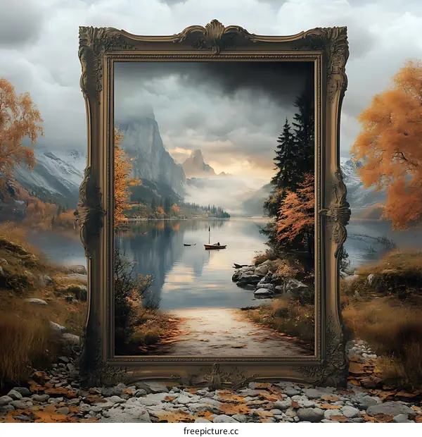 Golden Frame Autumn Lake Landscape