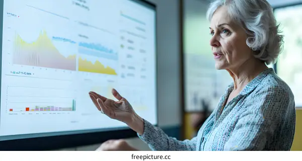 Businesswoman Presenting Data on Screen